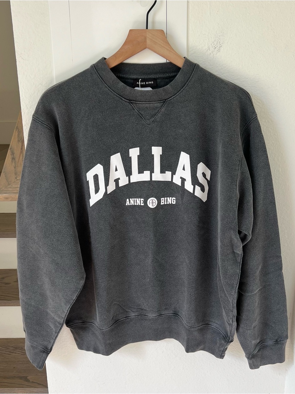 Anine Bing Dallas Ramona Sweatshirt University of Dallas in Washed Black NWT - Picture 2 of 9